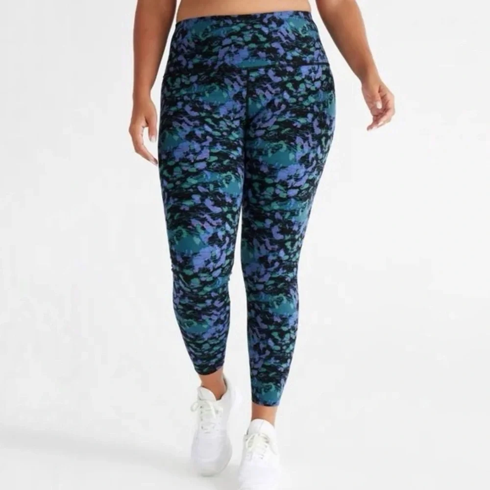 KNIX HiTouch High Rise Legging Fitted Black Purple Green Print XL Workout Active - Picture 1 of 6